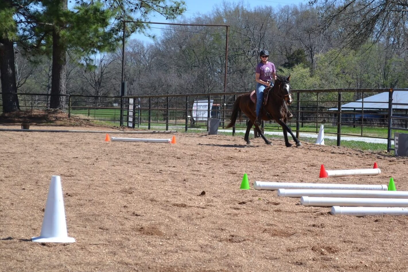 Rider loping a cowboy dressage challenge court